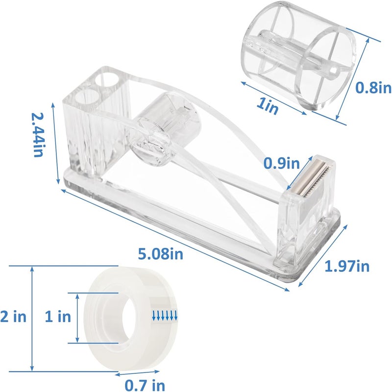 JEFURE Transparent Acrylic Tape Dispenser, Non-Skid Tape Cutter Holder, Clear Tape Dispensers Bulk for Desk, Office, Home, School - Image 2